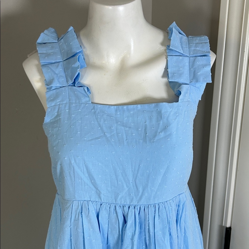 Lake Pajamas Lolly Dress in Morning Blue Swiss Dot Midi Pockets Sz S NEW - Picture 6 of 15
